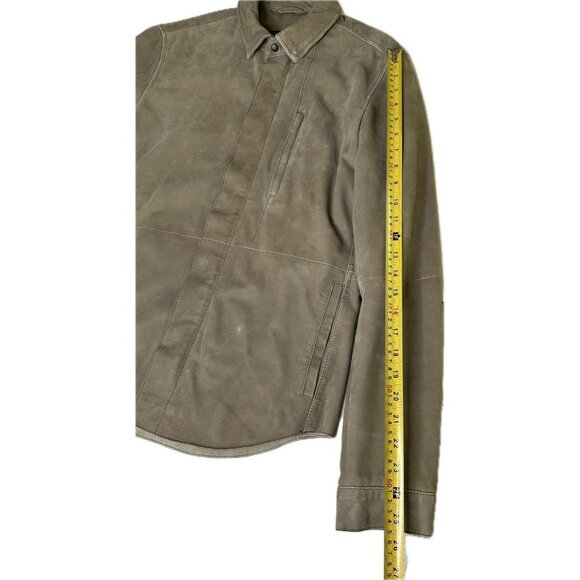 John Varvatos Men’s suede Leather trucker shirt jacket Tan Gray M Rare - Picture 10 of 13